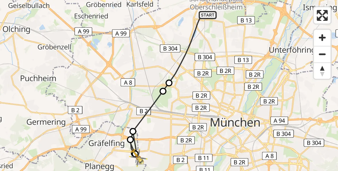 Flugroute Rettungshubschrauber München - DRF Air Rescue München Hubschrauberlandeplatz, 08 Mai 2026, 14:20