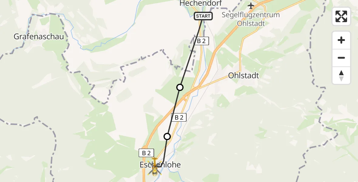 Flugroute Rettungshubschrauber Murnau a.Staffelsee - Eschenlohe, 08 Mai 2026, 14:21