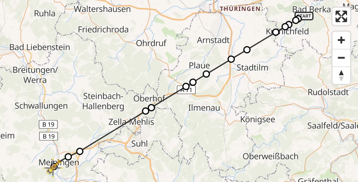 Flugroute Ambulanzhubschrauber Bad Berka - Helios Clinic Meiningen, 08 Mai 2026, 14:26