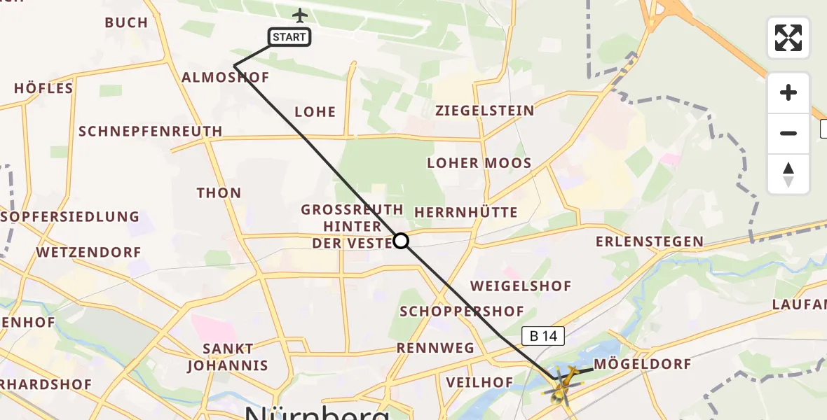 Flugroute Rettungshubschrauber Flughafen Nuremberg - Nürnberg, 08 Mai 2026, 14:32