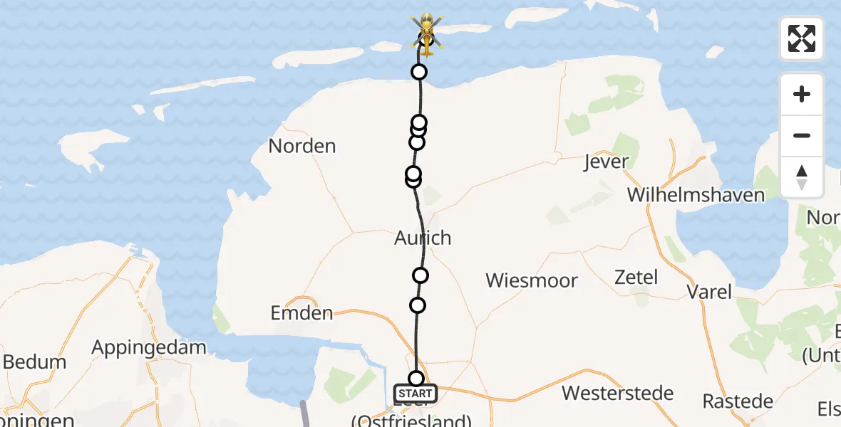 Flugroute Ambulanzhubschrauber Leer (Ostfriesland) - Langeoog Flughafen, 08 Mai 2026, 14:34