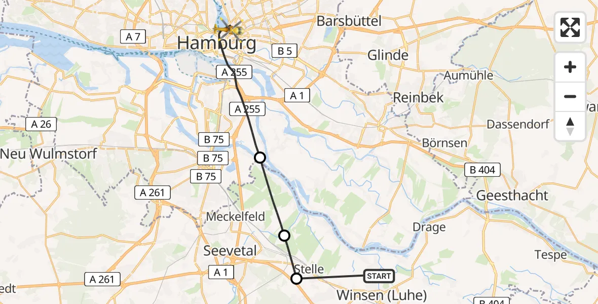 Flugroute Rettungshubschrauber Winsen (Luhe) - Hamburg, 08 Mai 2026, 14:41