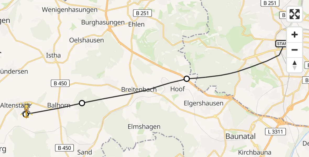 Flugroute Rettungshubschrauber Kassel - Naumburg, 08 Mai 2026, 14:42