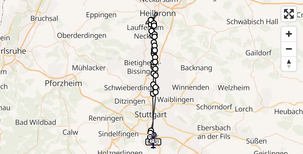 Flugroute Polizeihubschrauber Flughafen Stuttgart - Flughafen Stuttgart, 08 Mai 2026, 14:46