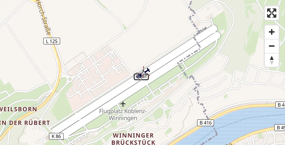 Flugroute Polizeihubschrauber Koblenz-Winningen Flugplatz - Koblenz-Winningen Flugplatz, 08 Mai 2026, 14:51