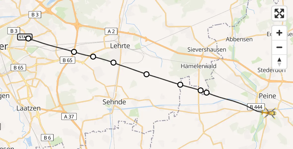 Flugroute Rettungshubschrauber Hannover Luftrettung Hubschrauberlandeplatz (Christoph 4) - Peine, 08 Mai 2026, 14:54
