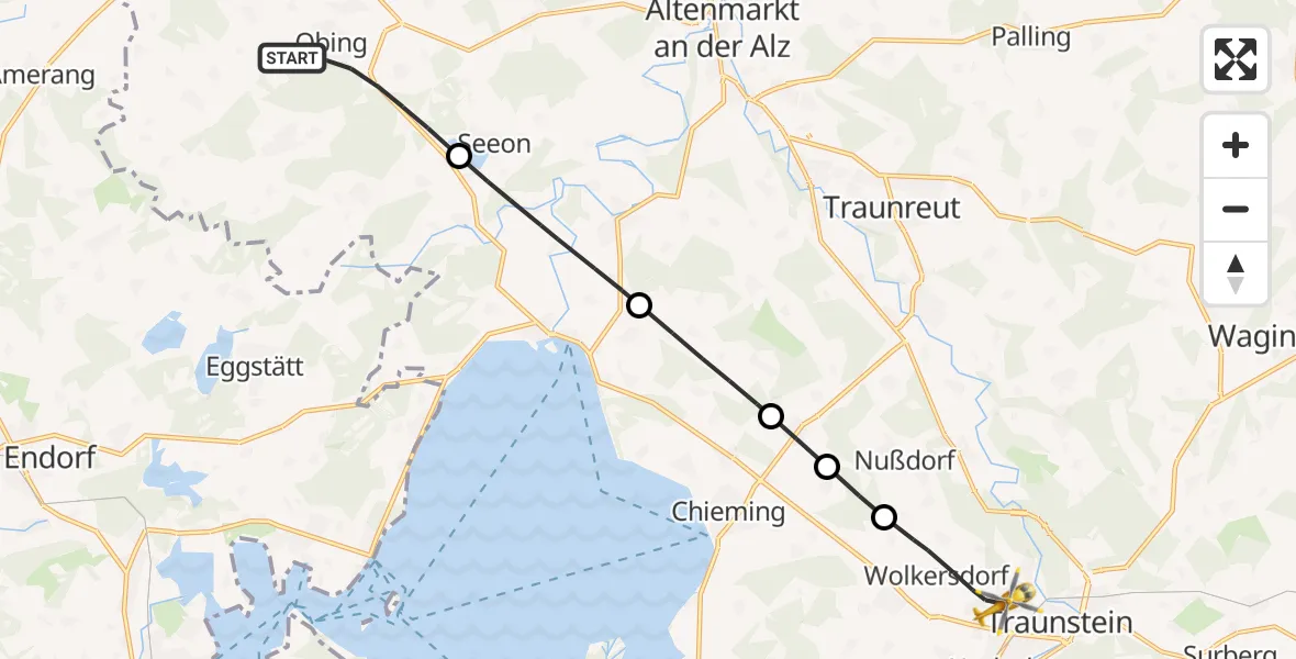 Flugroute Rettungshubschrauber Obing - Traunstein Hospital, 08 Mai 2026, 15:01