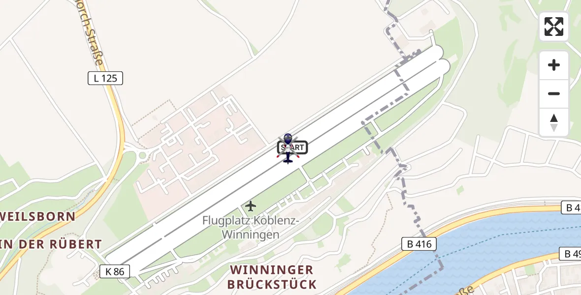 Flugroute Polizeihubschrauber Koblenz-Winningen Flugplatz - Koblenz-Winningen Flugplatz, 08 Mai 2026, 15:02