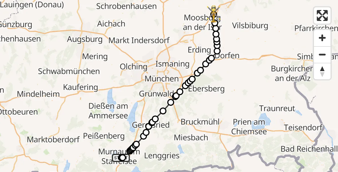 Flugroute Rettungshubschrauber Murnau Accident Hospital - Landshut Flugplatz, 08 Mai 2026, 15:05