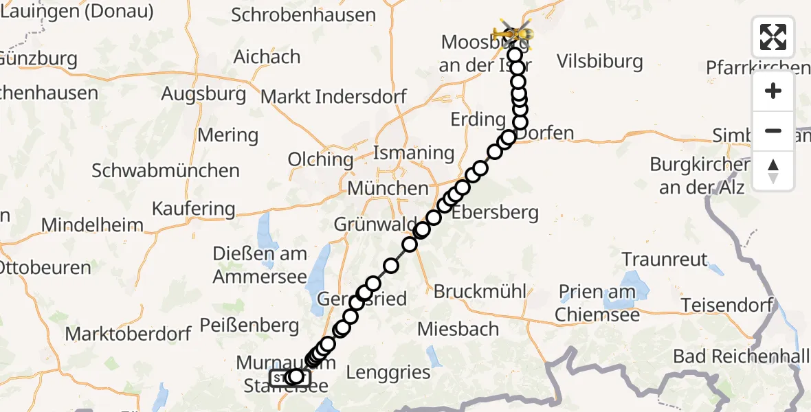 Flugroute Rettungshubschrauber Murnau Accident Hospital - Landshut Flugplatz, 08 Mai 2026, 15:06