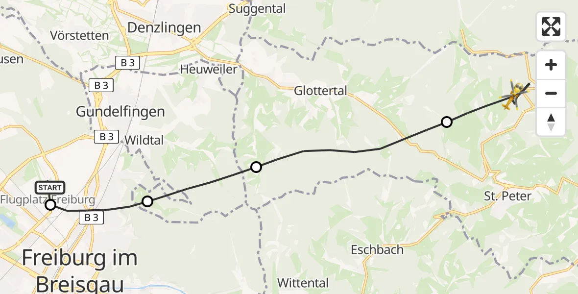 Flugroute Rettungshubschrauber Freiburg im Breisgau Flugplatz - St. Peter, 08 Mai 2026, 15:07