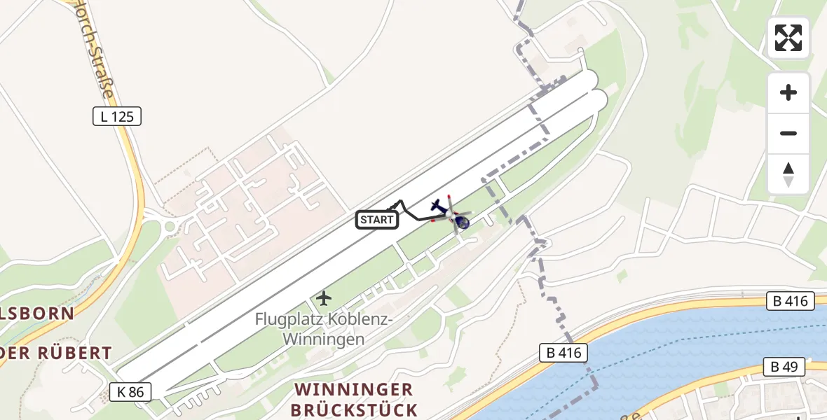 Flugroute Polizeihubschrauber Koblenz-Winningen Flugplatz - Koblenz-Winningen Flugplatz, 08 Mai 2026, 15:07