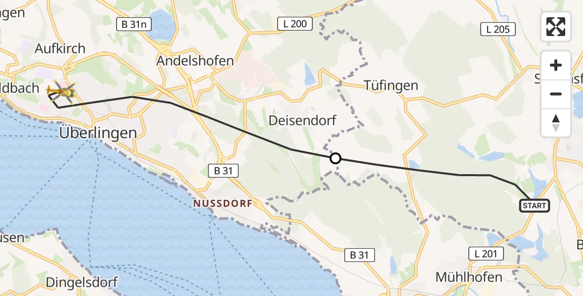 Flugroute Rettungshubschrauber Salem - Überlingen, 08 Mai 2026, 15:08