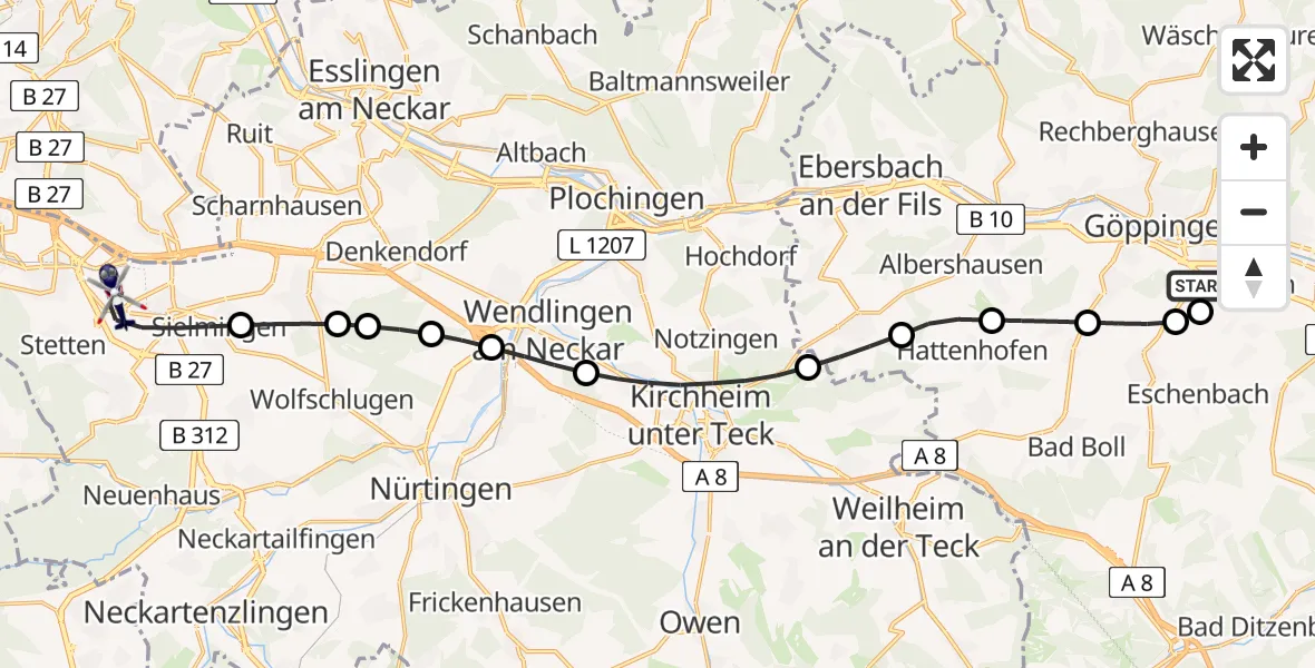 Flugroute Polizeihubschrauber Göppingen - Flughafen Stuttgart, 08 Mai 2026, 15:12