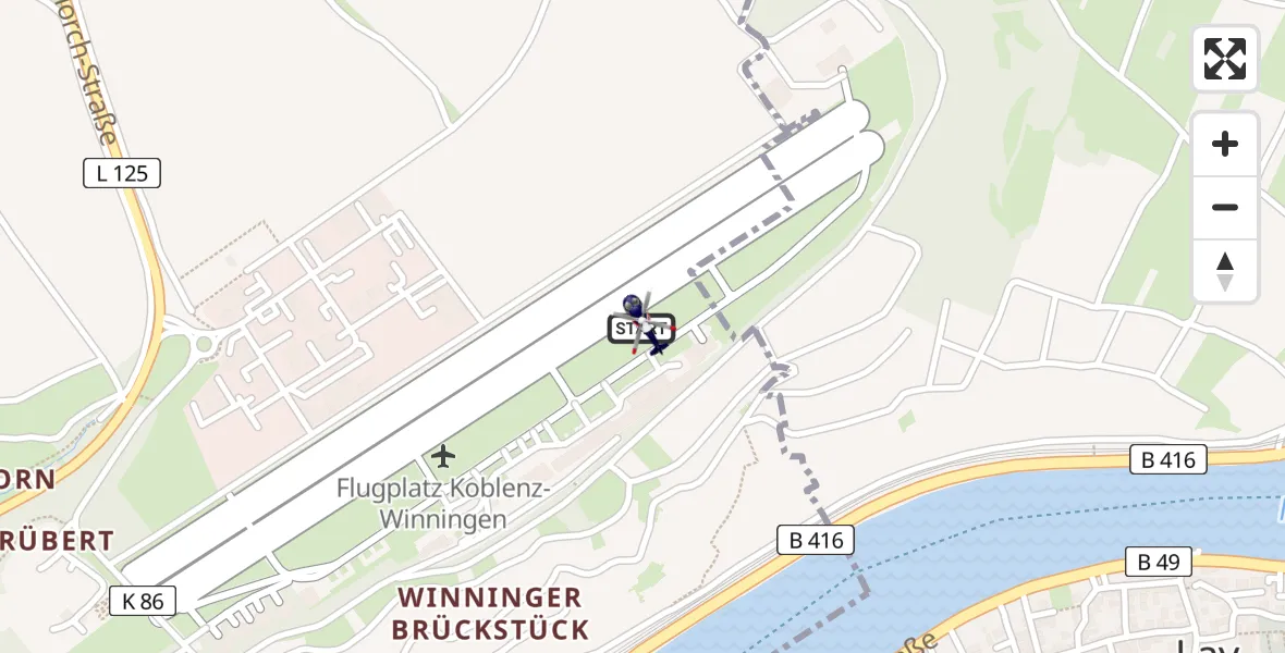 Flugroute Polizeihubschrauber Koblenz-Winningen Flugplatz - Koblenz-Winningen Flugplatz, 08 Mai 2026, 15:15