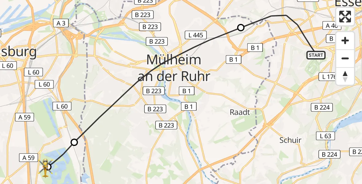 Flugroute Rettungshubschrauber Essen - Duisburg Air Rescue Hubschrauberlandeplatz (Christoph 9), 08 Mai 2026, 15:17