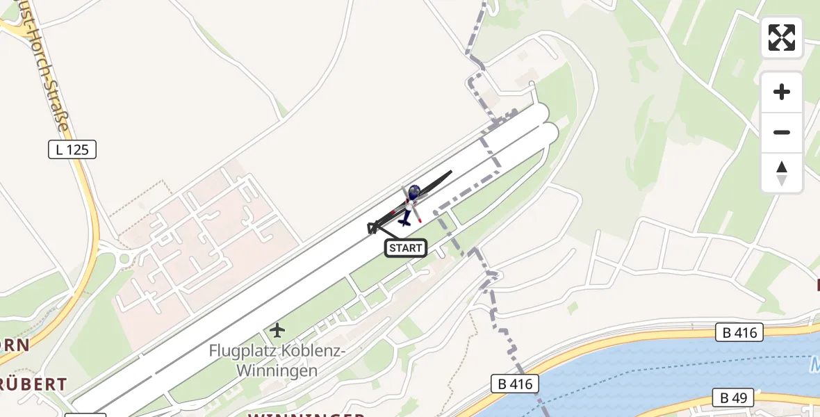 Flugroute Polizeihubschrauber Koblenz-Winningen Flugplatz - Koblenz-Winningen Flugplatz, 08 Mai 2026, 15:19