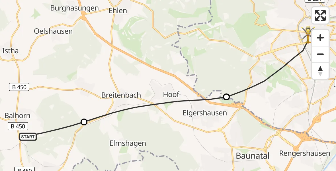 Flugroute Rettungshubschrauber Bad Emstal - Kassel, 08 Mai 2026, 15:21
