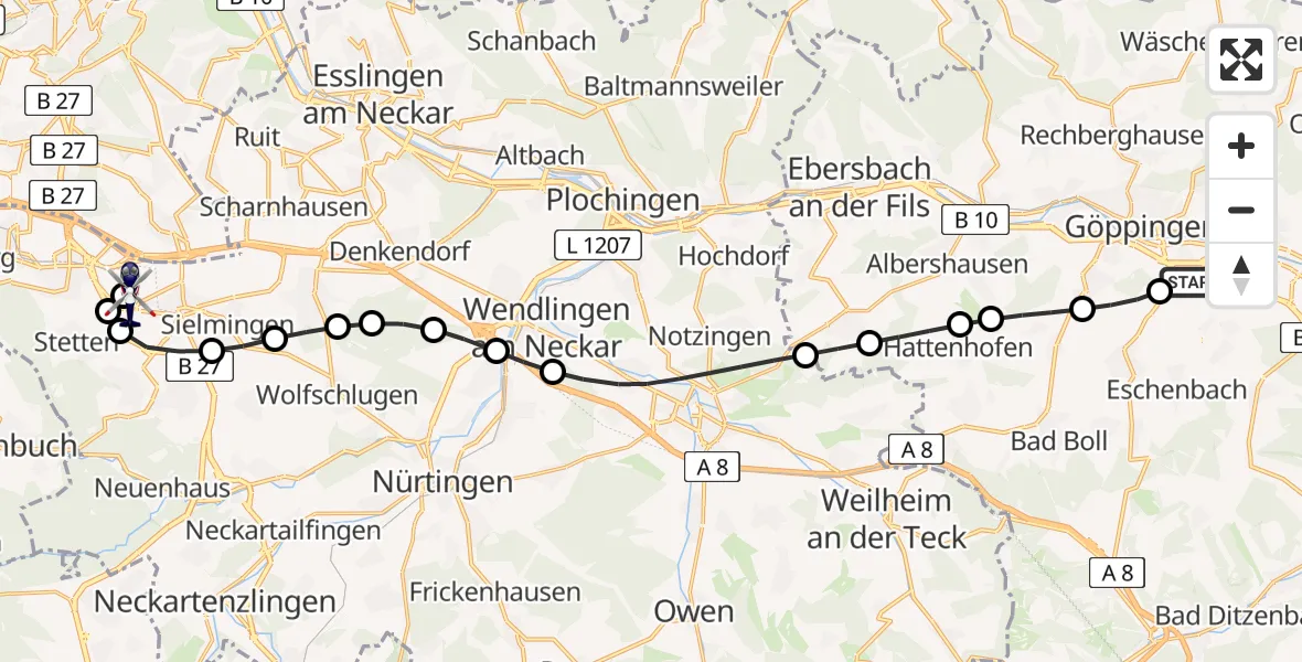 Flugroute Polizeihubschrauber Göppingen - Flughafen Stuttgart, 08 Mai 2026, 15:22