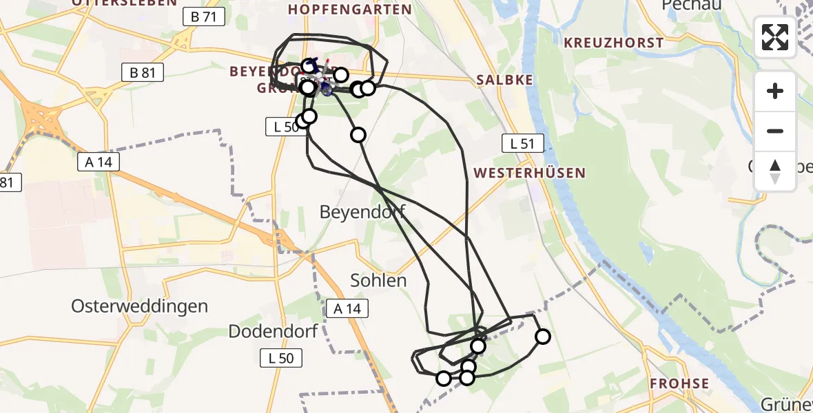 Flugroute Polizeihubschrauber Magdeburg City Flugplatz - Magdeburg City Flugplatz, 08 Mai 2026, 15:23