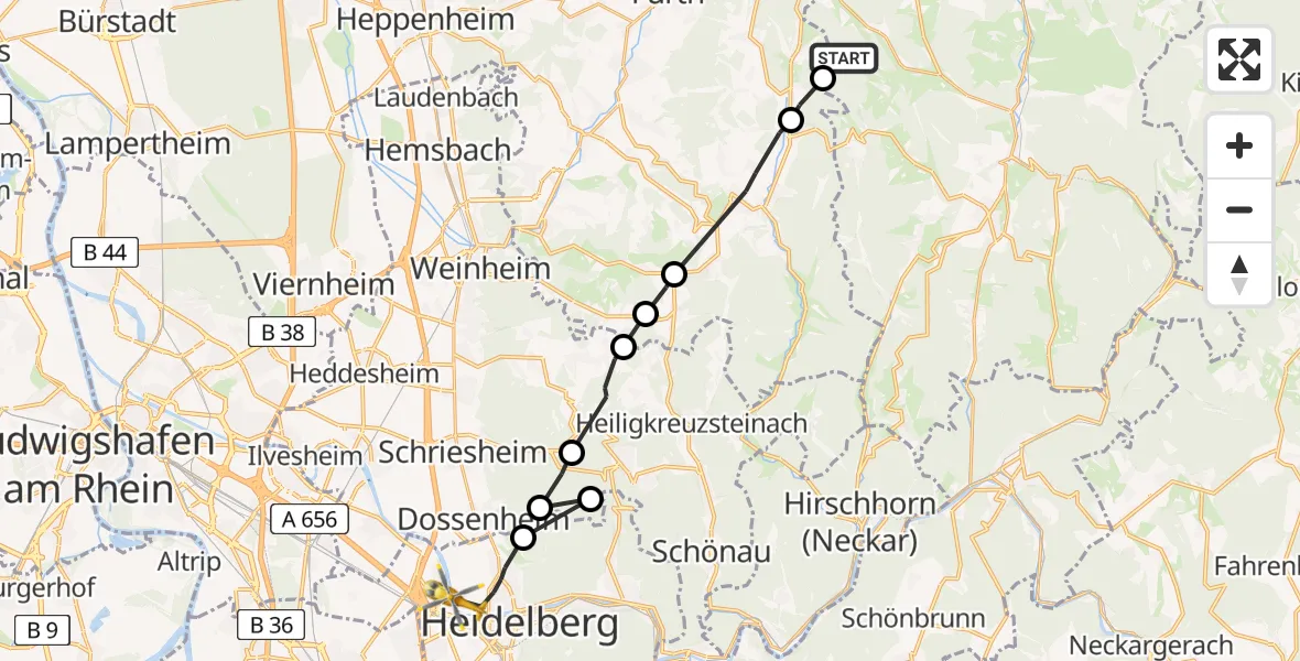 Flugroute Rettungshubschrauber Mossautal - Heidelberg, 08 Mai 2026, 15:32