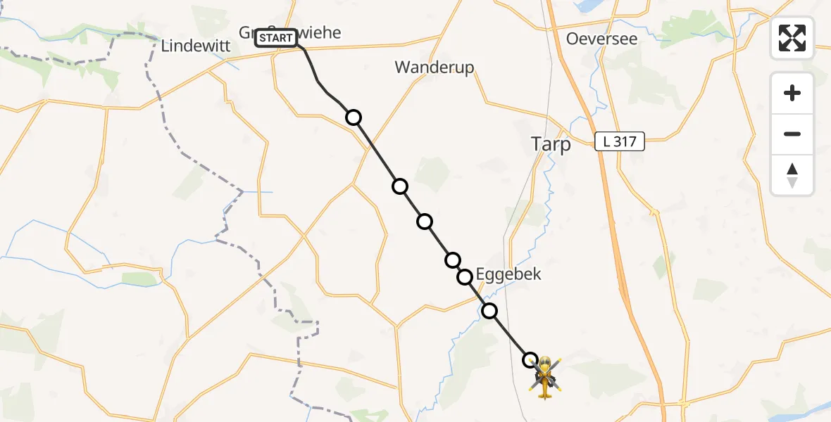 Flugroute Rettungshubschrauber Großenwiehe - Bollingstedt, 08 Mai 2026, 15:33