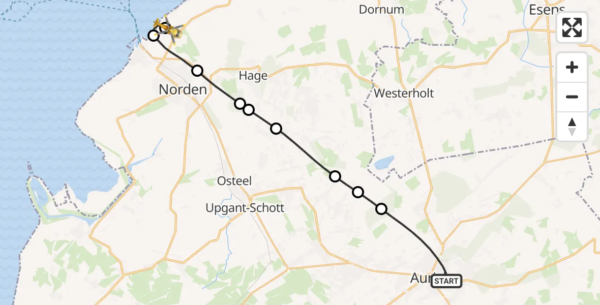 Flugroute Ambulanzhubschrauber Aurich - Norden-Norddeich Flughafen, 08 Mai 2026, 15:37