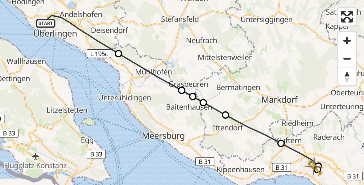 Flugroute Rettungshubschrauber Überlingen - Friedrichshafen Hospital, 08 Mai 2026, 15:39