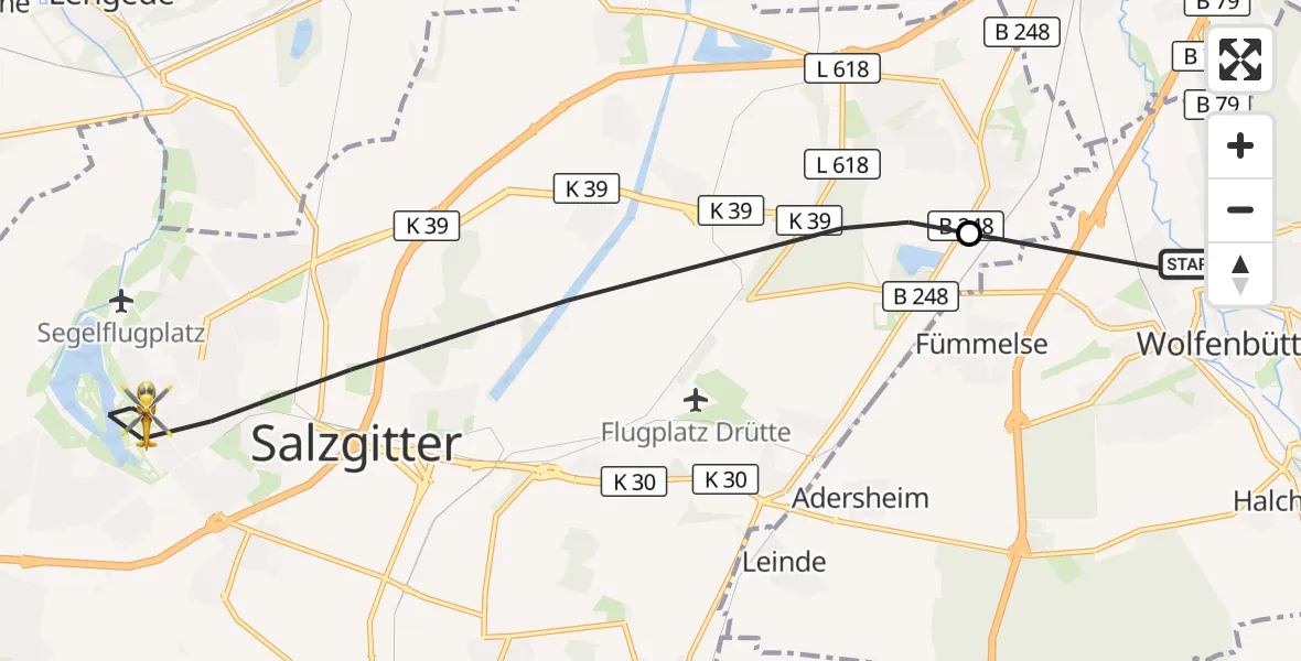 Flugroute Rettungshubschrauber Wolfenbüttel - Salzgitter, 08 Mai 2026, 15:51
