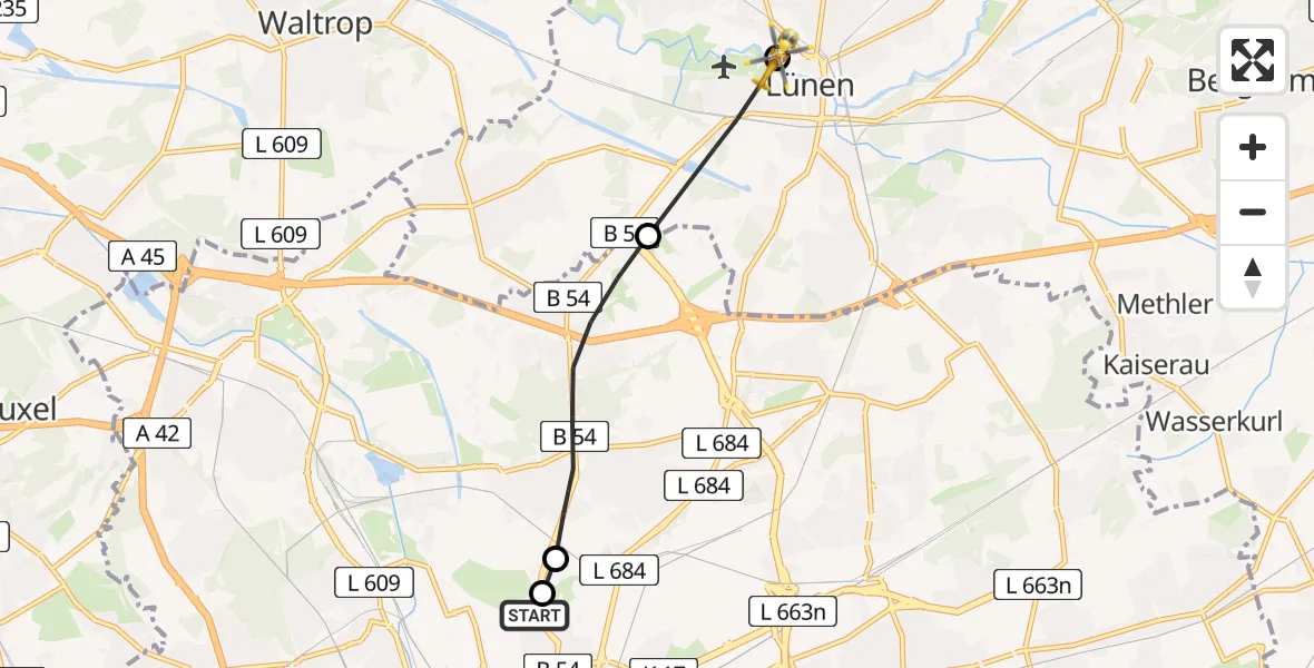 Flugroute Rettungshubschrauber Dortmund Hospital North - Sankt Marien Hospital, 08 Mai 2026, 15:54