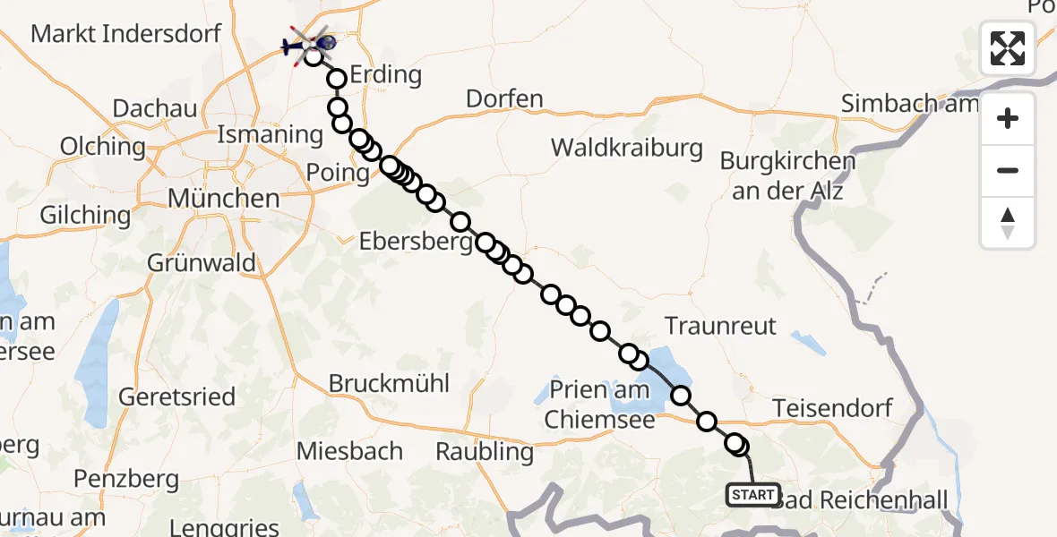 Flugroute Polizeihubschrauber Ruhpolding - München Flughafen, 08 Mai 2026, 16:08
