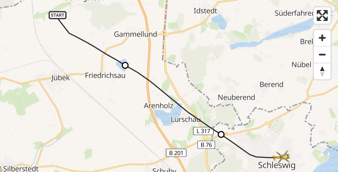 Flugroute Rettungshubschrauber Bollingstedt - Schleswig, 08 Mai 2026, 16:11