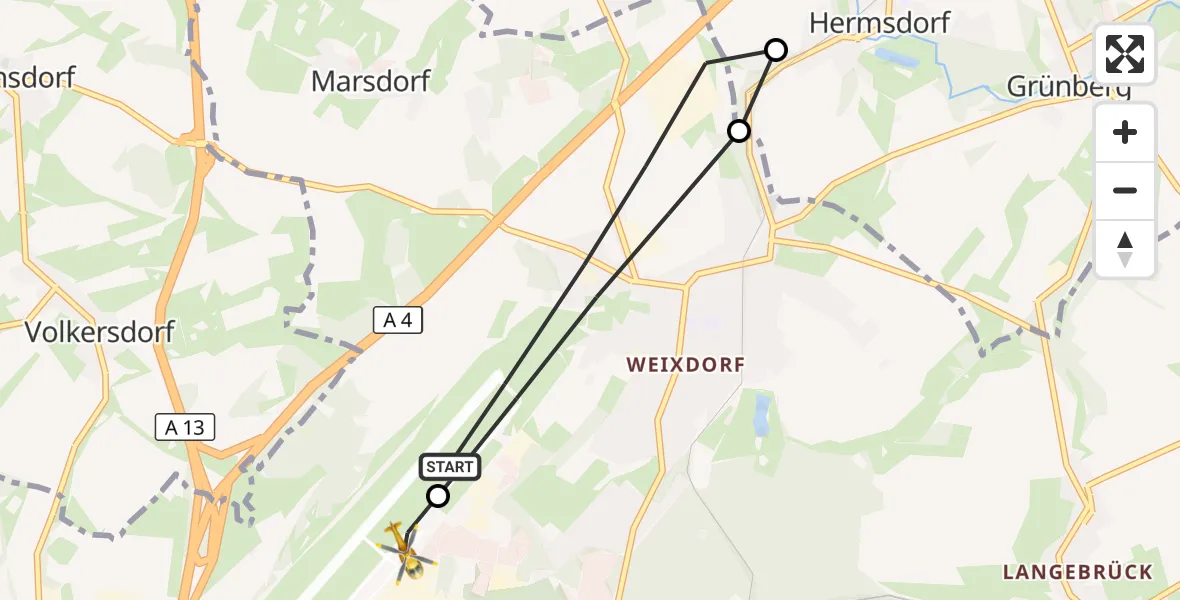 Flugroute Rettungshubschrauber Dresden - Dresden Bundespolizei Hubschrauberlandeplatz, 08 Mai 2026, 16:20