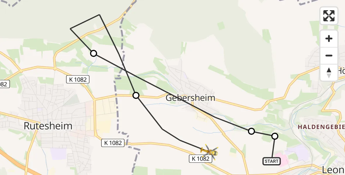 Flugroute Rettungshubschrauber Leonberg Hospital - Leonberg, 08 Mai 2026, 16:34