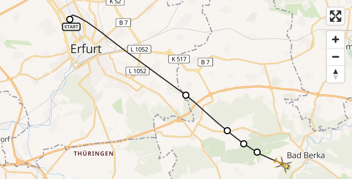 Flugroute Ambulanzhubschrauber Helios Clinic Erfurt - Bad Berka, 08 Mai 2026, 16:43