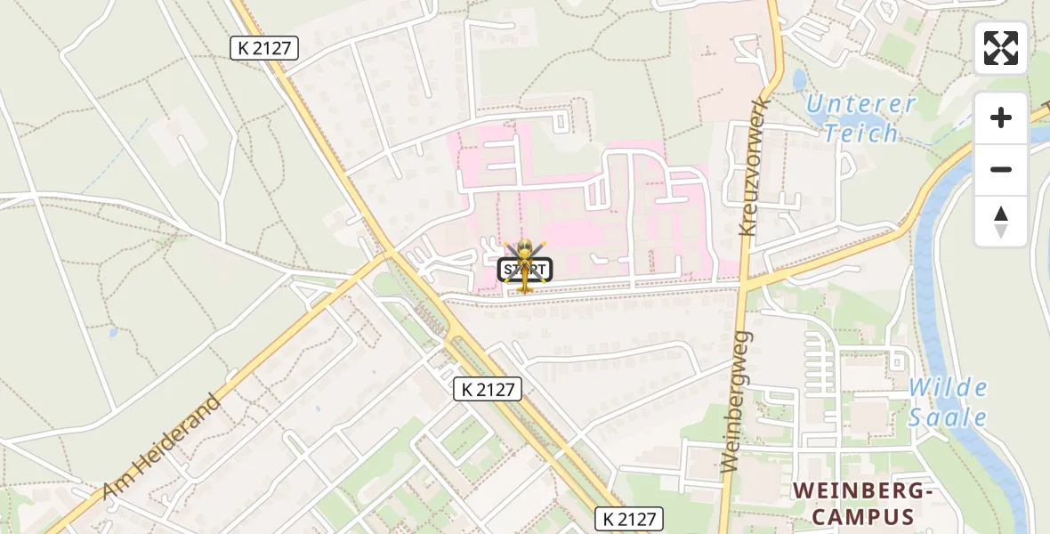Flugroute Rettungshubschrauber Halle (Saale) University Hospital - Halle (Saale) University Hospital, 08 Mai 2026, 16:44
