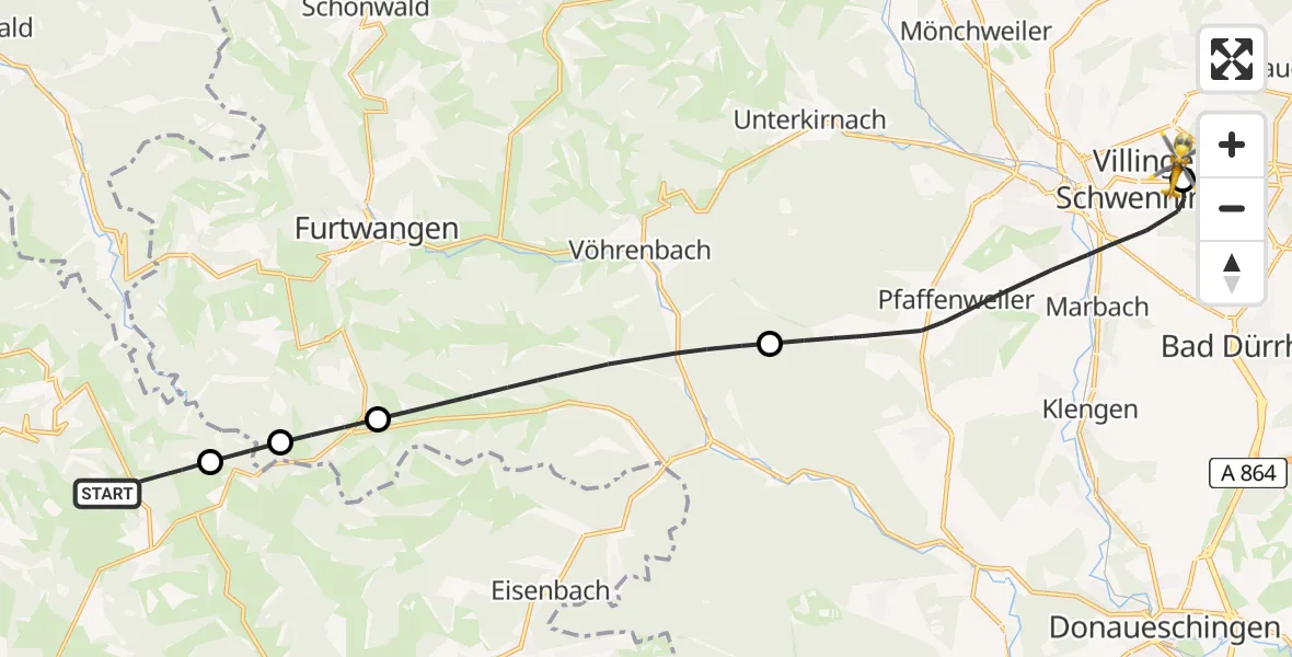 Flugroute Ambulanzhubschrauber St. Märgen - DRF Air Rescue Station Villingen-Schwenningen Hubschrauberlandeplatz (Christoph 11), 08 Mai 2026, 16:44
