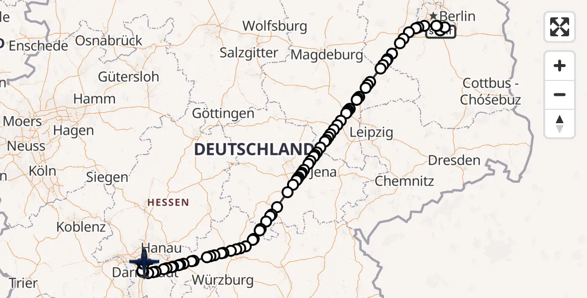 Flugroute Polizeiflugzeug Schönefeld - Flughafen Frankfurt-Egelsbach, 08 Mai 2026, 16:50