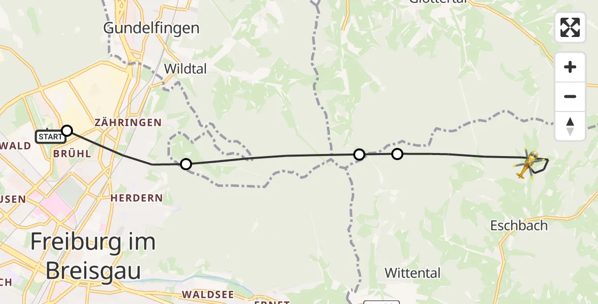 Flugroute Rettungshubschrauber Freiburg im Breisgau Flugplatz - Stegen, 08 Mai 2026, 16:50