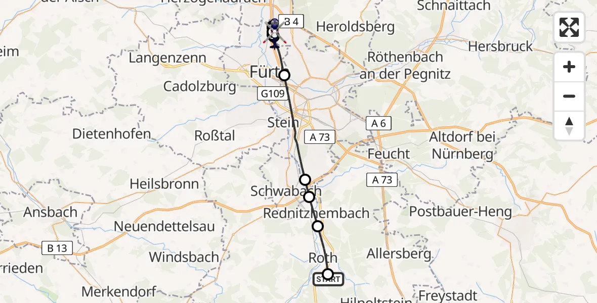 Flugroute Polizeihubschrauber Flugplatz Roth - Nürnberg, 08 Mai 2026, 17:01