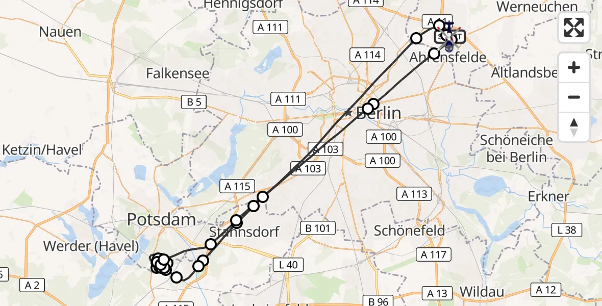 Flugroute Polizeihubschrauber Ahrensfelde Hubschrauberlandeplatz - Ahrensfelde Hubschrauberlandeplatz, 08 Mai 2026, 17:02