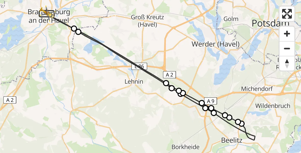Flugroute Rettungshubschrauber Brandenburg an der Havel - Brandenburg an der Havel, 08 Mai 2026, 17:06