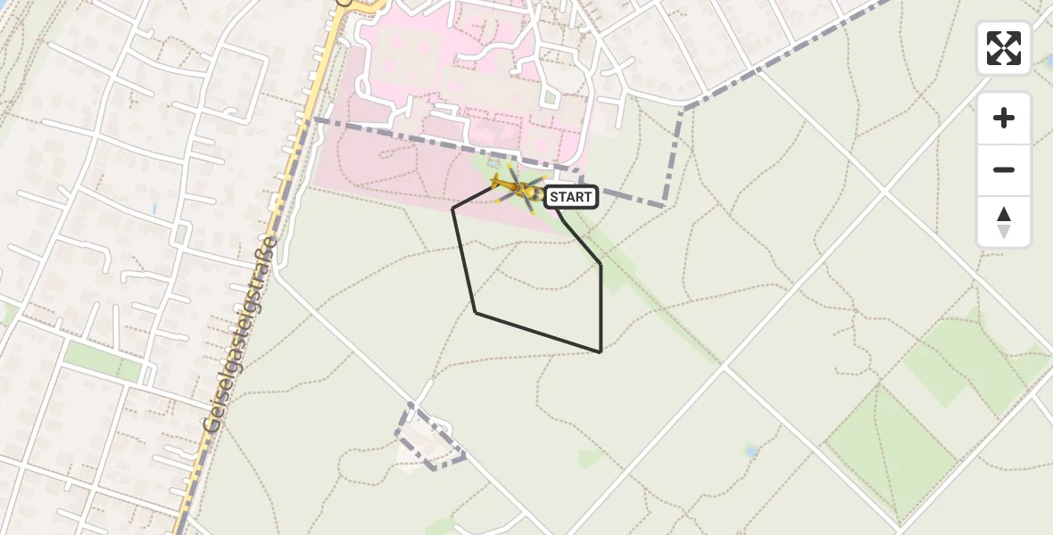 Flugroute Rettungshubschrauber ADAC Air Rescue Center Hubschrauberlandeplatz (Christoph 1) - ADAC Air Rescue Center Hubschrauberlandeplatz (Christoph 1), 08 Mai 2026, 17:16