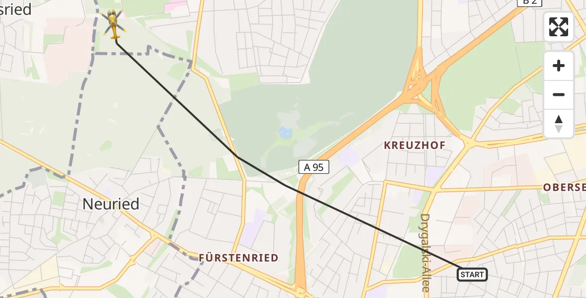Flugroute Rettungshubschrauber München - DRF Air Rescue München Hubschrauberlandeplatz, 08 Mai 2026, 17:23