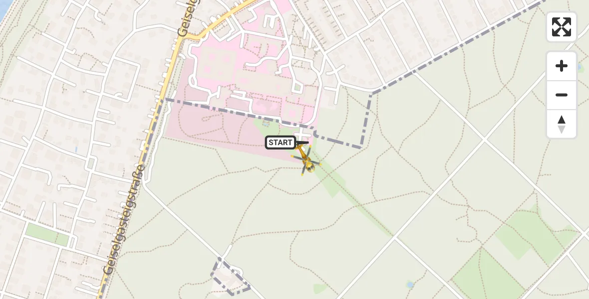 Flugroute Rettungshubschrauber ADAC Air Rescue Center Hubschrauberlandeplatz (Christoph 1) - ADAC Air Rescue Center Hubschrauberlandeplatz (Christoph 1), 08 Mai 2026, 17:24