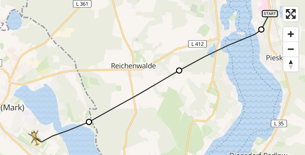 Flugroute Rettungshubschrauber Bad Saarow Hospital - Storkow (Mark), 08 Mai 2026, 17:44
