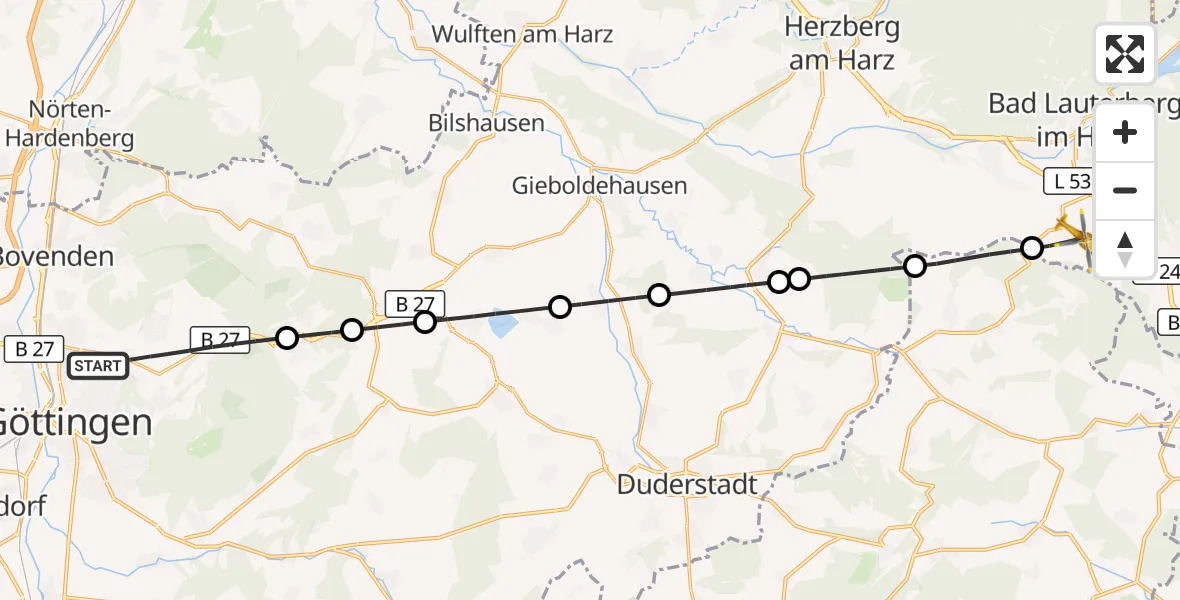 Flugroute Rettungshubschrauber Göttingen - Bad Lauterberg im Harz, 08 Mai 2026, 17:46