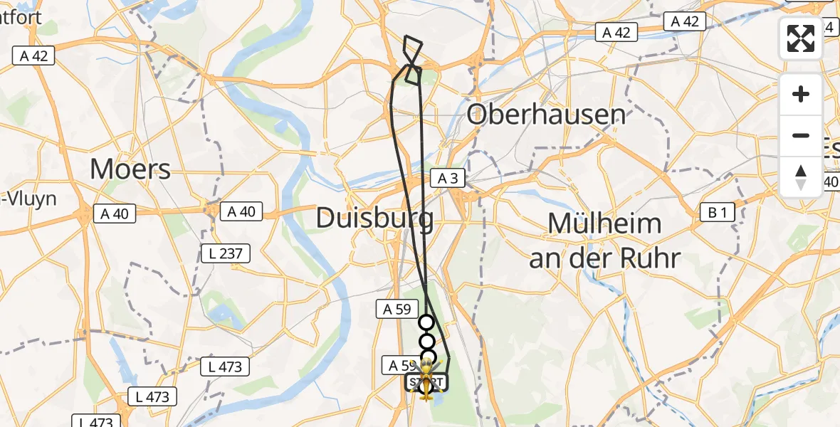 Flugroute Rettungshubschrauber Duisburg Air Rescue Hubschrauberlandeplatz (Christoph 9) - Duisburg Air Rescue Hubschrauberlandeplatz (Christoph 9), 08 Mai 2026, 18:07