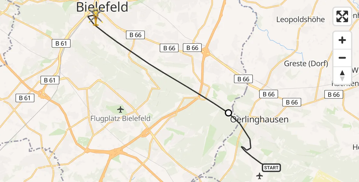 Flugroute Rettungshubschrauber Oerlinghausen - Bielefeld, 08 Mai 2026, 18:11