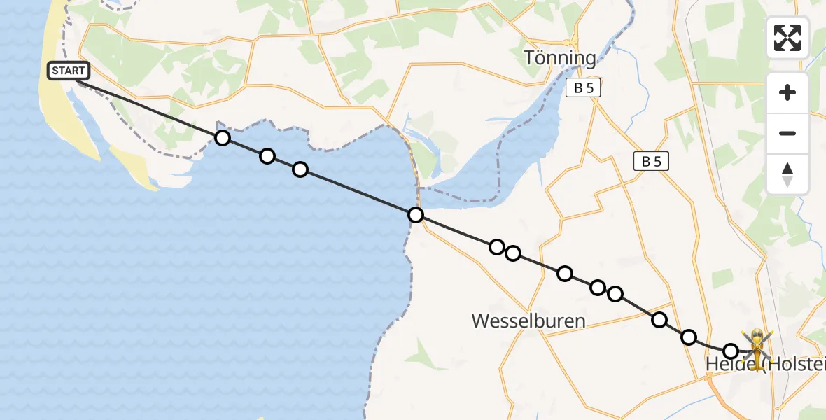 Flugroute Rettungshubschrauber Sankt Peter-Ording - Heide, 08 Mai 2026, 18:17